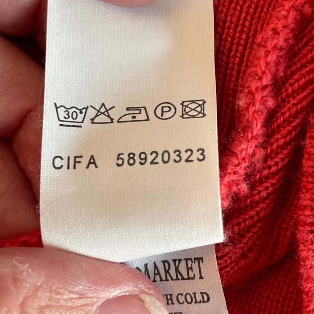 Red Merino Wool Blend Cardigan‎ Womens Snap Button Mock Neck Sweater Size 10
